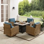Bradenton 5Pc Swivel Rocker Conversation Set W/Fire Table Navy