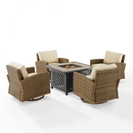 Bradenton 5Pc Swivel Rocker Conversation Set W/Fire Table Sand