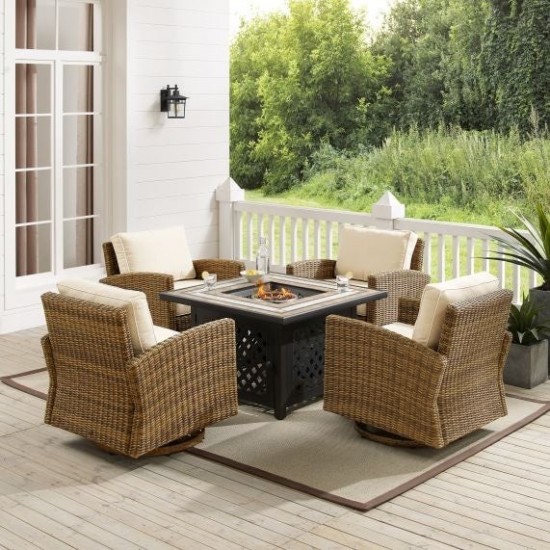 Bradenton 5Pc Swivel Rocker Conversation Set W/Fire Table Sand