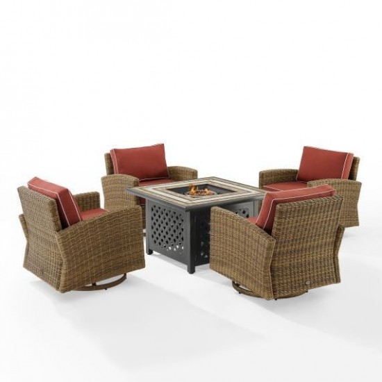 Bradenton 5Pc Swivel Rocker Conversation Set W/Fire Table Sangria