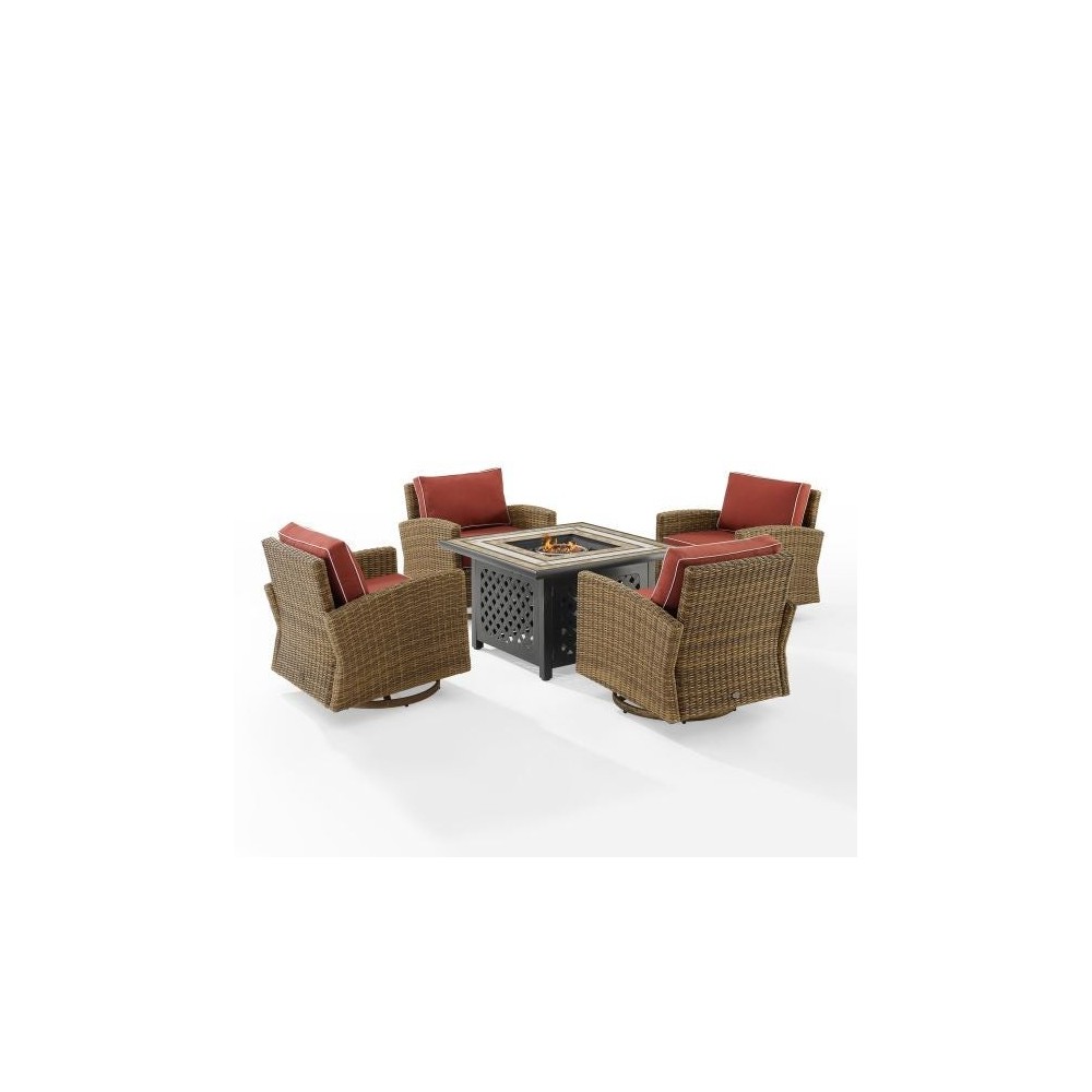 Bradenton 5Pc Swivel Rocker Conversation Set W/Fire Table Sangria