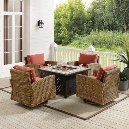 Bradenton 5Pc Swivel Rocker Conversation Set W/Fire Table Sangria