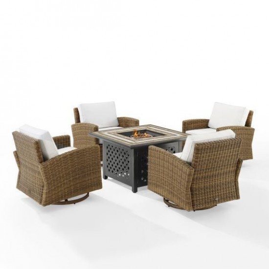 Bradenton 5Pc Conversation Set W/Fire Table - Sunbrella White