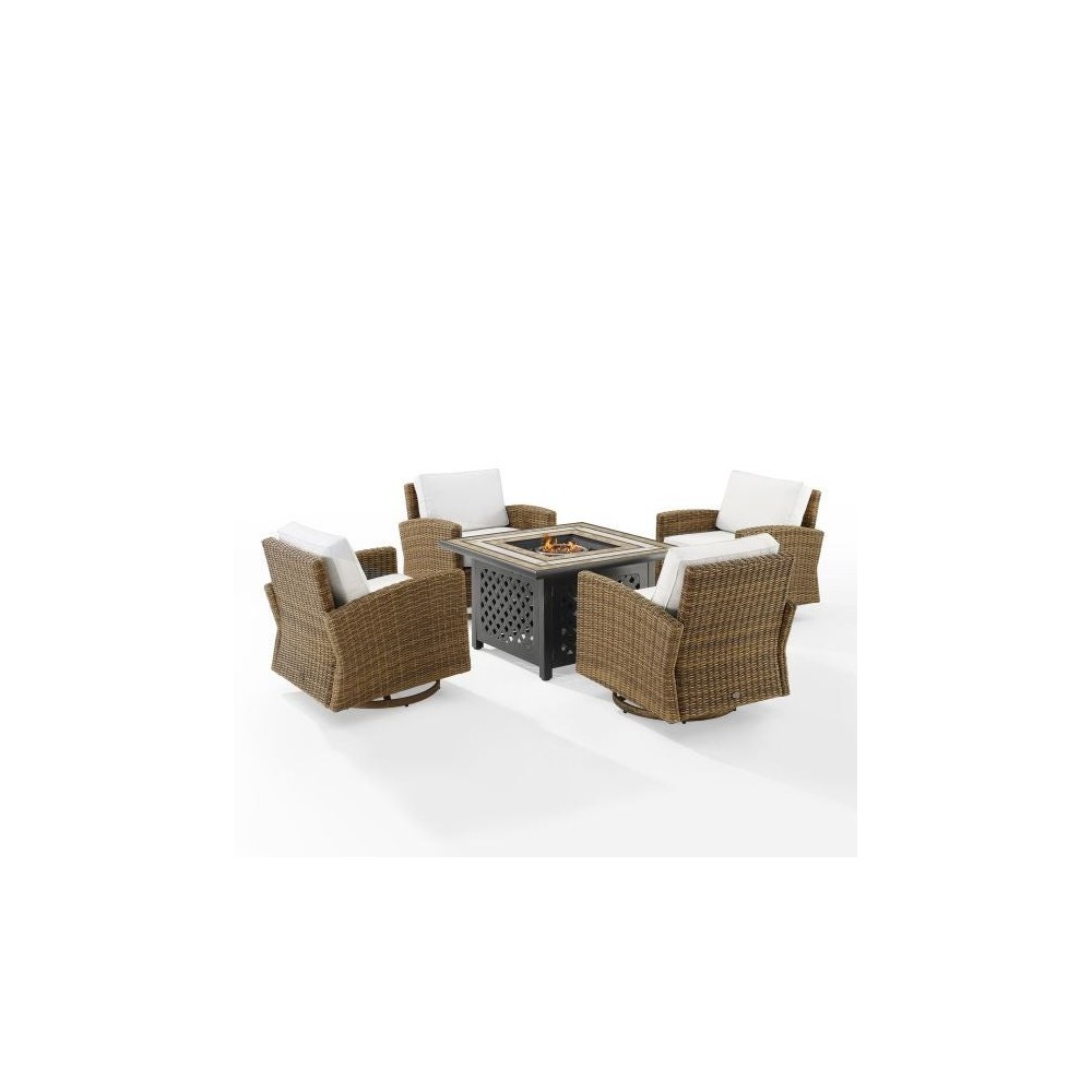 Bradenton 5Pc Conversation Set W/Fire Table - Sunbrella White