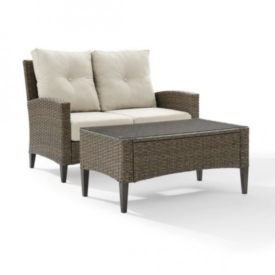 Rockport Outdoor Wicker 2Pc High Back Conversation Set- Loveseat & Coffee Table