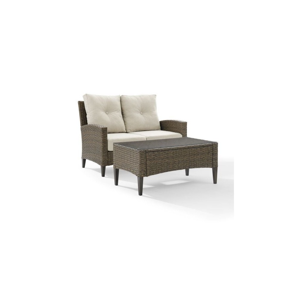 Rockport Outdoor Wicker 2Pc High Back Conversation Set- Loveseat & Coffee Table