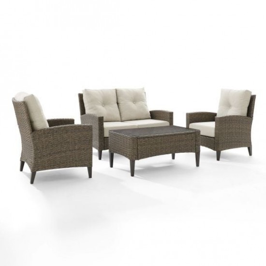 Rockport Outdoor Wicker 4Pc High Back Conversation Set Oatmeal