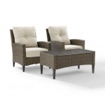 Rockport Outdoor Wicker 3Pc High Back Chair Set- Coffee Table & 2 Armchairs