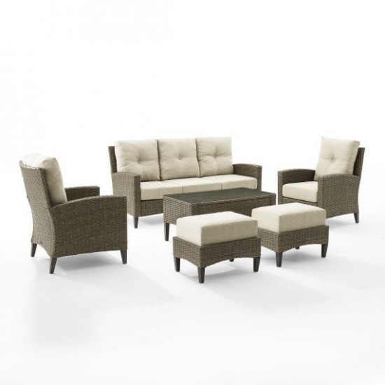 Rockport 6Pc Outdoor Wicker High Back Sofa Set Oatmeal