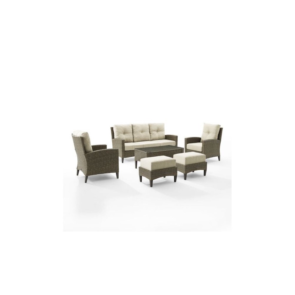 Rockport 6Pc Outdoor Wicker High Back Sofa Set Oatmeal
