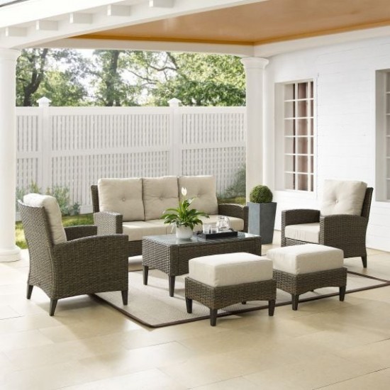 Rockport 6Pc Outdoor Wicker High Back Sofa Set Oatmeal