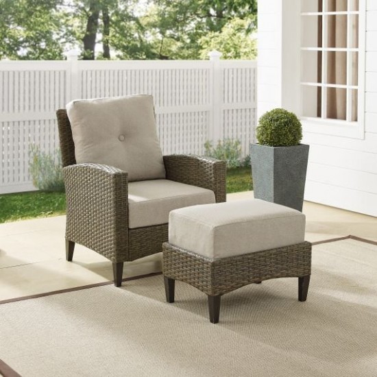 Rockport 2Pc Outdoor Wicker High Back Chair Set- Armchair & Ottoman