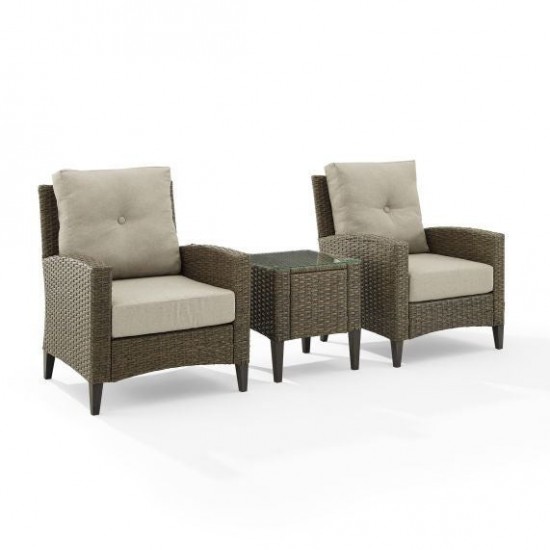 Rockport 3Pc Outdoor Wicker High Back Chair Set- Side Table & 2 Armchairs