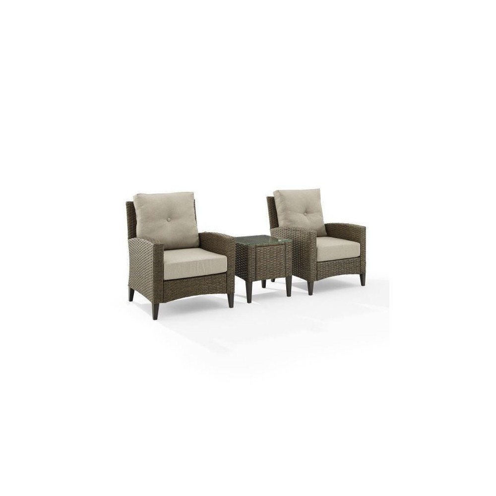 Rockport 3Pc Outdoor Wicker High Back Chair Set- Side Table & 2 Armchairs
