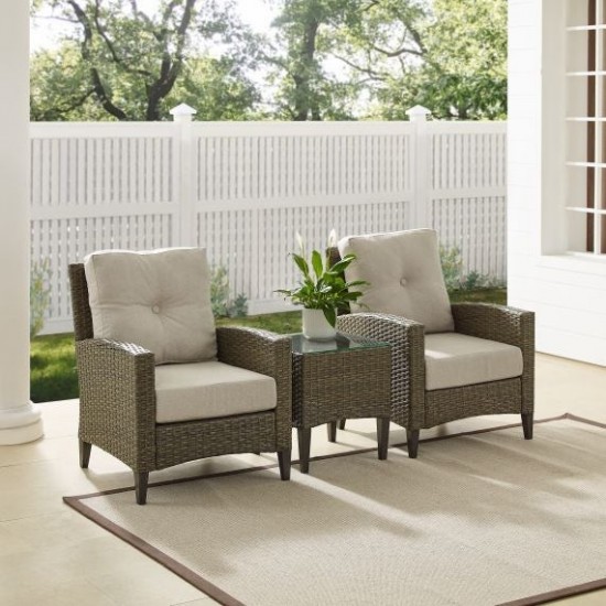 Rockport 3Pc Outdoor Wicker High Back Chair Set- Side Table & 2 Armchairs