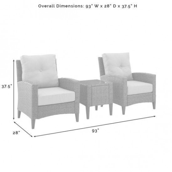 Rockport 3Pc Outdoor Wicker High Back Chair Set- Side Table & 2 Armchairs