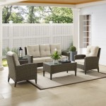 Rockport 5Pc Outdoor Wicker High Back Sofa Set Oatmeal