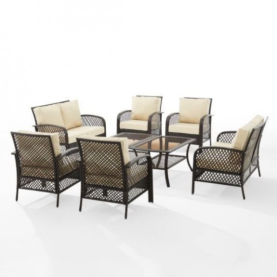 Tribeca 8Pc Outdoor Wicker Conversation Set Sand/Brown