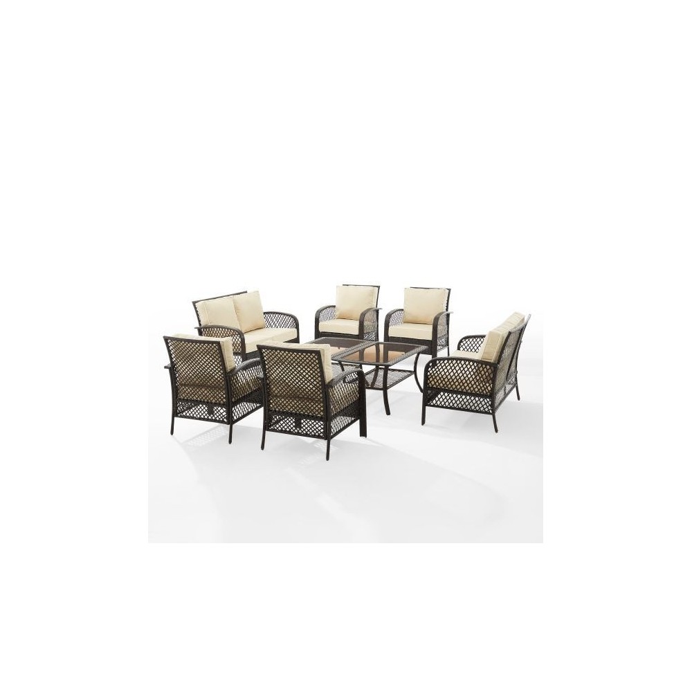 Tribeca 8Pc Outdoor Wicker Conversation Set Sand/Brown