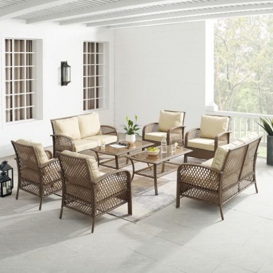 Tribeca 8Pc Outdoor Wicker Conversation Set Sand/Driftwood