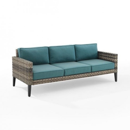 Prescott Outdoor Wicker Sofa Mineral Blue/Brown