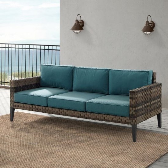 Prescott Outdoor Wicker Sofa Mineral Blue/Brown