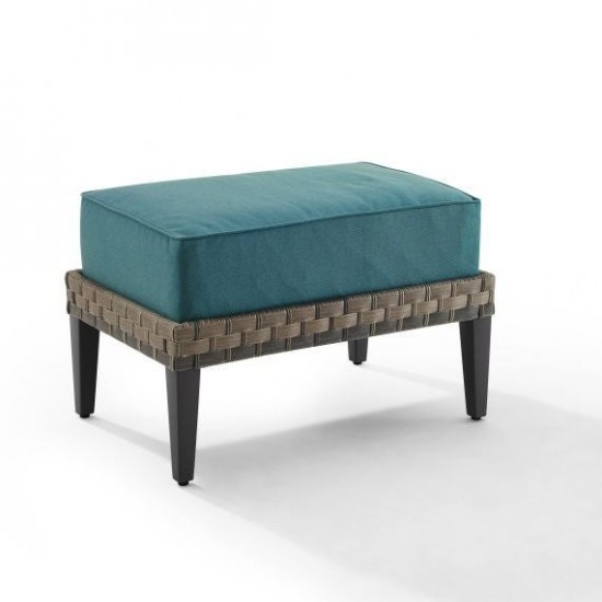 Prescott Outdoor Wicker Ottoman Mineral Blue/Brown