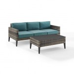 Prescott 2Pc Outdoor Wicker Sofa Set Mineral Blue/Brown - Sofa & Coffee Table