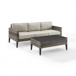 Prescott 2Pc Outdoor Wicker Sofa Set Taupe/Brown - Sofa & Coffee Table