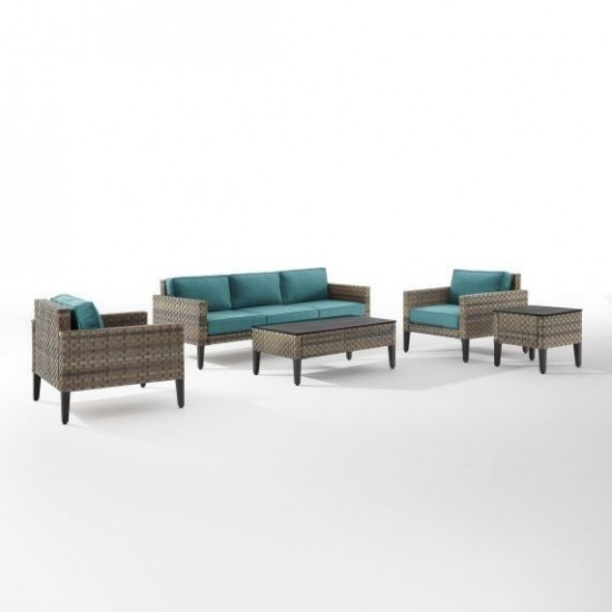 Prescott 5Pc Outdoor Wicker Sofa Set Mineral Blue