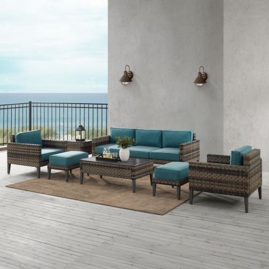 Prescott 7Pc Outdoor Wicker Sofa Set Mineral Blue