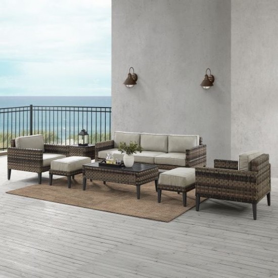 Prescott 7Pc Outdoor Wicker Sofa Set Taupe