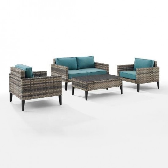 Prescott 4Pc Outdoor Wicker Conversation Set Mineral Blue