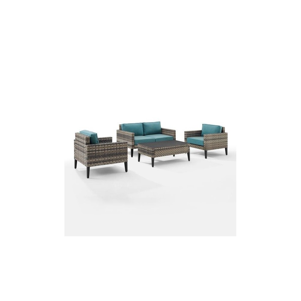 Prescott 4Pc Outdoor Wicker Conversation Set Mineral Blue Prescott 4Pc Outdoor Wicker Conversation Set Mineral Blue
