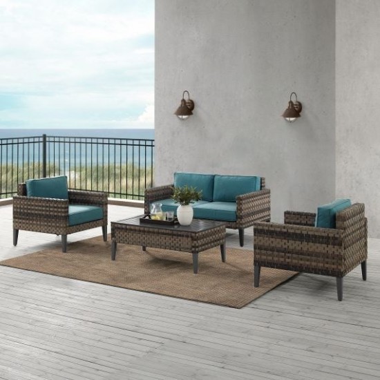 Prescott 4Pc Outdoor Wicker Conversation Set Mineral Blue