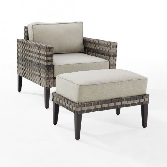 Prescott 2Pc Outdoor Wicker Armchair Set Taupe/Brown - Armchair & Ottoman