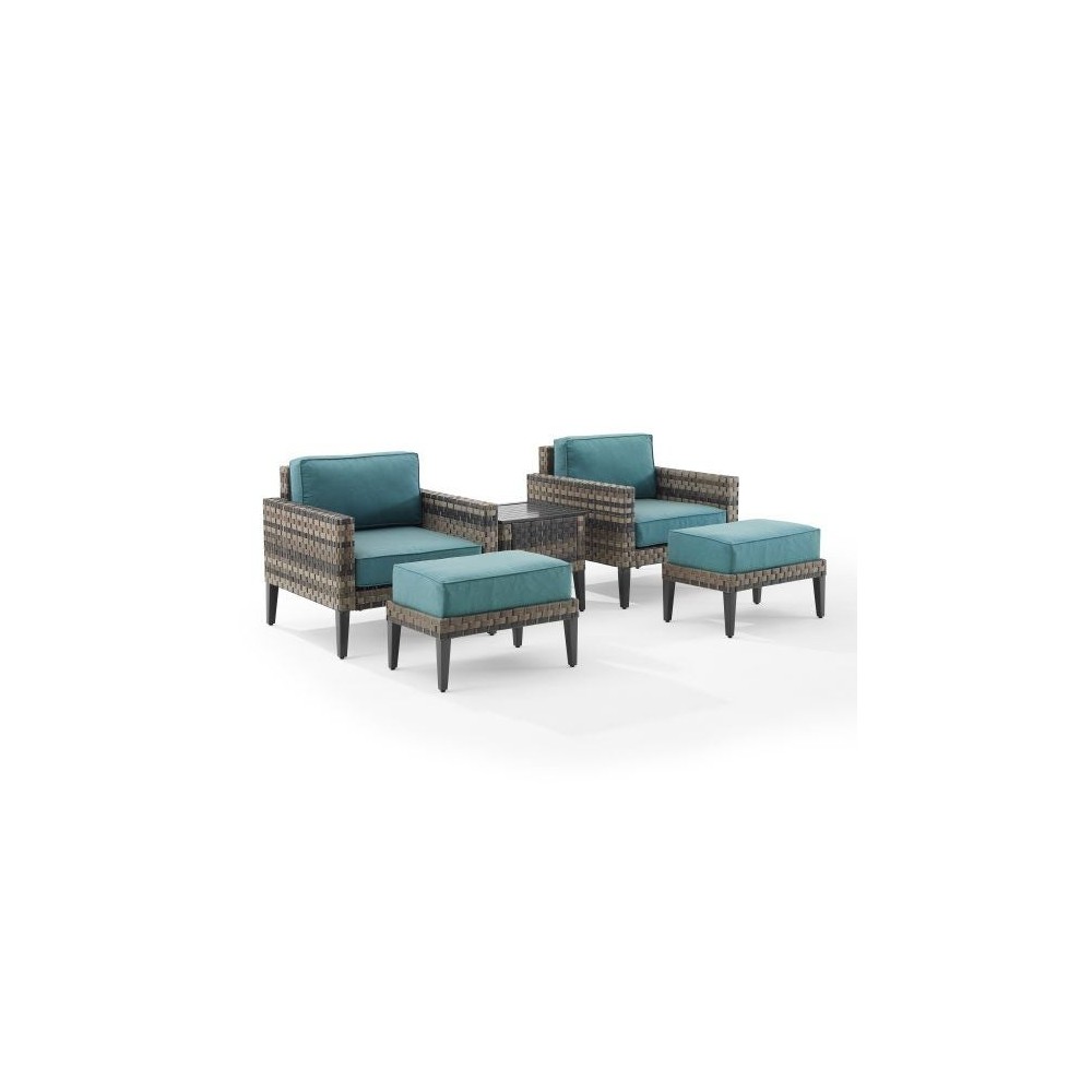 Prescott 5Pc Outdoor Wicker Armchair Set Mineral Blue