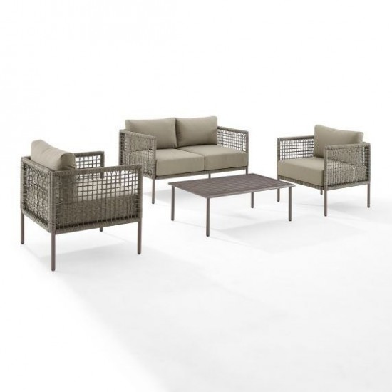 Cali Bay 4Pc Outdoor Wicker And Metal Conversation Set Taupe