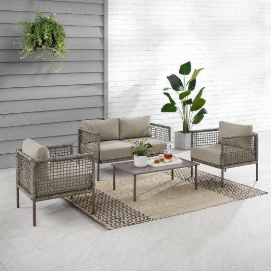 Cali Bay 4Pc Outdoor Wicker And Metal Conversation Set Taupe