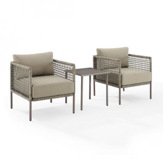 Cali Bay 3Pc Outdoor Wicker And Metal Chair Set- Side Table & 2 Armchairs