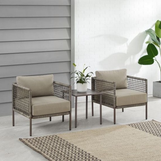 Cali Bay 3Pc Outdoor Wicker And Metal Chair Set- Side Table & 2 Armchairs