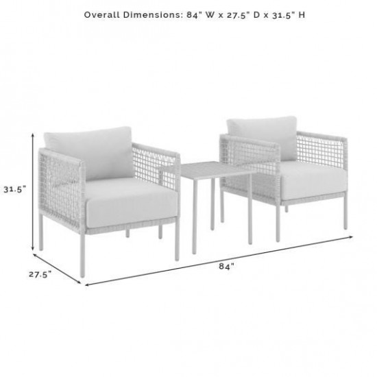 Cali Bay 3Pc Outdoor Wicker And Metal Chair Set- Side Table & 2 Armchairs