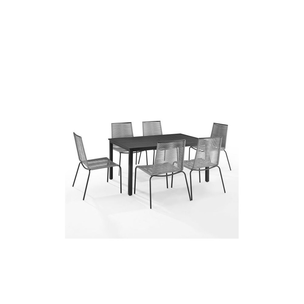 Fenton 7Pc Outdoor Wicker/ Metal Dining Set Gray/Matte Black - Table & 6 Chairs