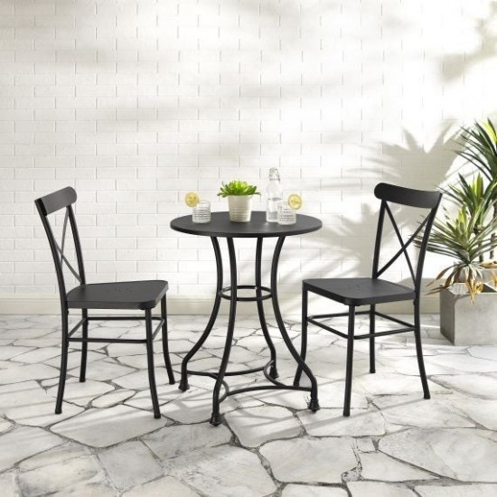 Astrid 3Pc Indoor/Outdoor Metal Bistro Set Matte Black - Bistro Table & 2 Chairs