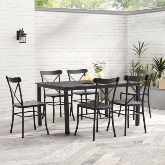 Astrid 7Pc Outdoor Metal Dining Set Matte Black - Dining Table & 6 Chairs