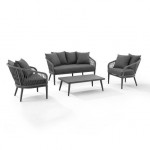 Dover 4Pc Outdoor Rope Conversation Set- Loveseat, Coffee Table, 2 Armchairs