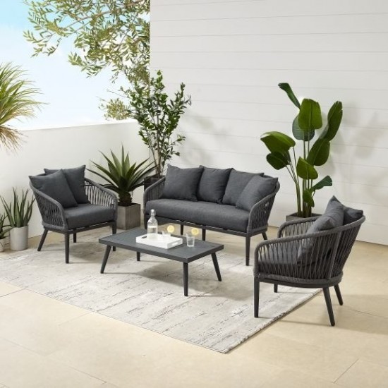 Dover 4Pc Outdoor Rope Conversation Set- Loveseat, Coffee Table, 2 Armchairs