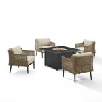 Southwick 5Pc Outdoor Wicker Conversation Set W/Fire Table Creme