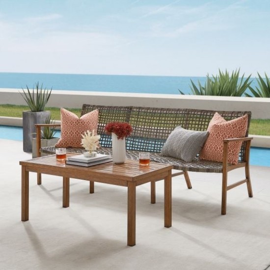 Ridley 2Pc Outdoor Wicker And Metal Sofa Set- Sofa & Coffee Table