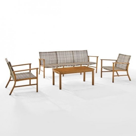 Ridley 4Pc Outdoor Wicker And Metal Sofa Set- Sofa, Coffee Table, 2 Armchairs